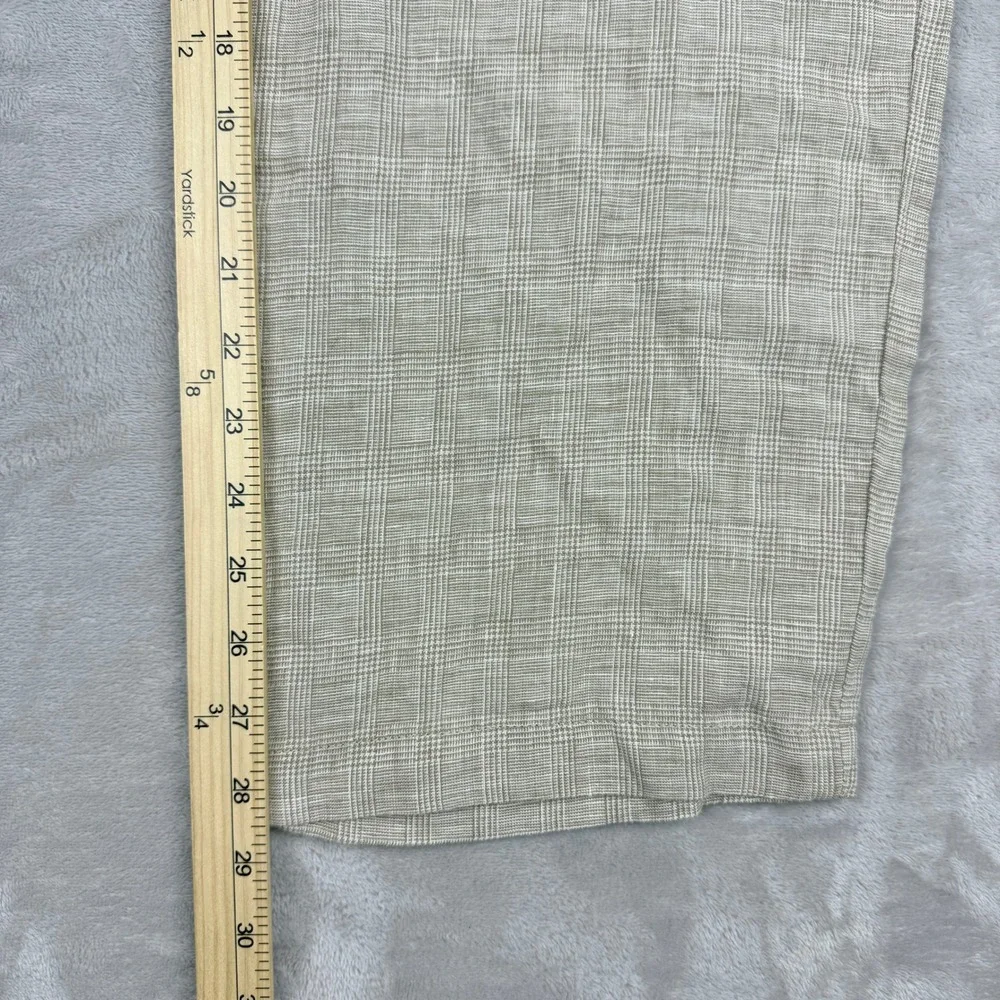VTG J.Crew Linen Pants Men 34x30 Fit 36x28.5 Beige Tan Glen Plaid Oarsman Preppy - Picture 10 of 13
